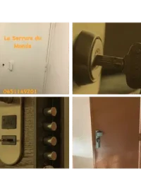 Montage photo d’une pose de porte de cave anti-effraction par La Serrure du Monde