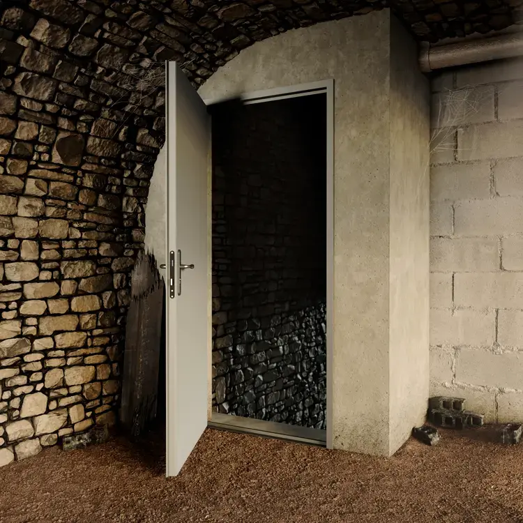 Porte de cave Le Mans de Picard Serrures posée dans une cave voûtée en pierre
